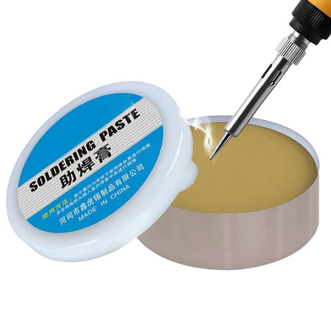High-Performance Rosin-Style Solder Flux Paste For Electronics Repairs with soldering iron in use