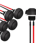6-pack 12mm Waterproof Momentary Push Button Switch 2 Pin SPST NO Pre Wired Black Easy Install, shown with red and black wires