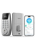 Smart Lock With Built In WiFi Keyless Entry And Display No Key Needed Front Door Deadbolt For Home And Rental Use 100 PIN Codes IP54 Weather Rating BHMA Grade 3 Security Silver with mobile app