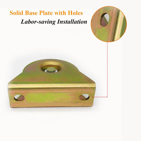Solid base plate for heavy-duty V groove caster wheels with holes for easy installation.