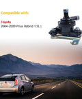 Electric Inverter Coolant Pump Water Pump With Bracket For 2004 To 2009 Toyota Prius Hybrid 1 5 Liter close-up with car background.