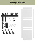 Knockout Farmhouse Style 32 By 84 Inch Sliding Barn Door hardware kit with track, rollers, and installation parts.