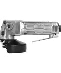 Tough As Nails 4 Inch Pneumatic Air Angle Grinder Cranking Out 11000 Rpm With Precision Linear Ball Bearings side view with trigger and grinding head.