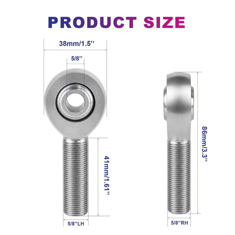 Heavy Duty Five Eighth Inch Heim Joints Rod End Kit With Heat Treated Body And Hard Chrome Plating and detailed size measurements