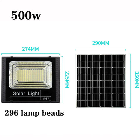 JUDYSSY Solar Flood Light Outdoor, Led Light Solar Flood Light Sensor Solar Pa, Black, 500W with lamp beads and solar panel measurements.