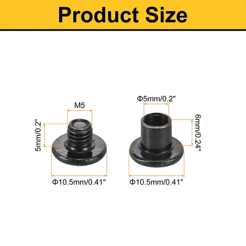 Product size of 20 Sets Black Stainless Steel M5 Millimeter Screw Posts With Female Hex Bindings showing dimensions.