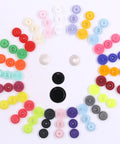 384 Piece T5 Snap Button Set With 24 Colors For Clothes And Cloth Diapers, Plastic Snaps Hand Tool Kit arranged in a circle
