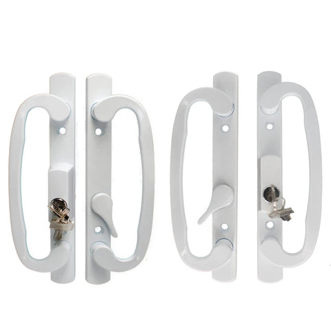 Patio Door Handle Set For Mortise Locks 3 15 16 Inch Hole Spacing Right Or Left Handed White Sliding Door Hardware Keyed Lock