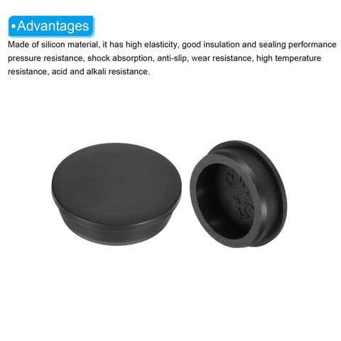 Two black three-piece T-shaped silicone plugs with 51.3 mm diameter highlighting waterproof sealing advantages for kitchens.