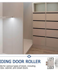 Sliding door hardware featuring zinc alloy cabinet sliding roller wheels for wardrobe closet barn door, durable and reliable performance.