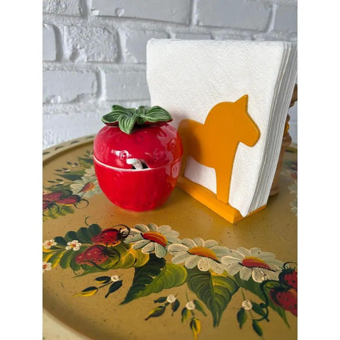 Hand Painted Strawberry Lazy Susan 19.5 Inch For Farmhouse Kitchen Decor And Organization with floral pattern and decor items
