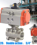 Three Quarter Inch Pneumatic Actuated Ball Valve Double Acting 3 Piece Stainless Steel Valve With PTFE Seats