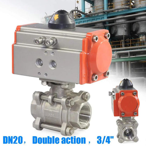 Three Quarter Inch Pneumatic Actuated Ball Valve Double Acting 3 Piece Stainless Steel Valve With PTFE Seats