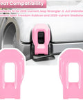 Pink Hood Latch Lock Bracket Covers on a Jeep Wrangler JL, highlight for 2018-2024 models, 2 pack exterior accessories.