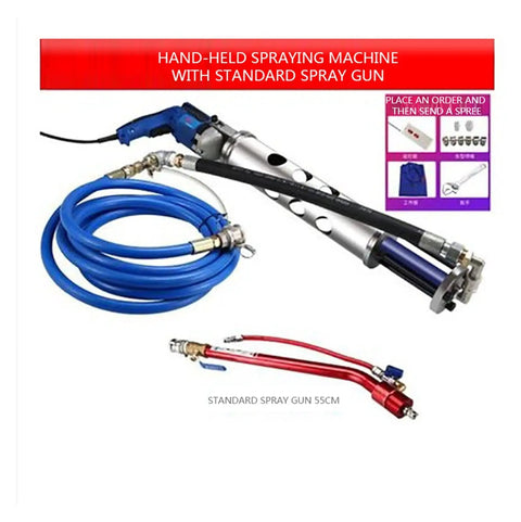 No Fuss Heavy Duty 1500W High Pressure Spray Gun For Exterior Putty Mortar And Real Stone Paint Coating with blue hose and standard spray gun.