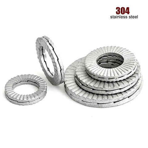 Heavy Duty 304 Stainless Steel Wedge Lock Washers Double Deck Gaskets M3 To M36 Din25201 stack with dual sided teeth design