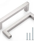 Square Kitchen Cabinet Handles Brushed Nickel Stainless Steel Euro Bar Pulls with five-inch centers and screws