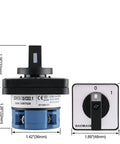 Heavy Duty 20A 660V Rotary Cam Changeover Switch, 2-Position 4-Terminal SZW26-20/C02.1 front and side view with dimensions
