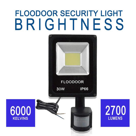 Ultra Bright Outdoor LED Motion Sensor Flood Light 12-24V AC/DC Waterproof Security Lamp with PIR sensor, 6000K, 2700LM, IP66