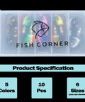 Straight Fire Swimbait Jig Heads With Realistic 3D Eyes And Tough High Carbon Steel Hooks In The Ten Pack For Saltwater Fishing individual jig heads in a clear storage case.