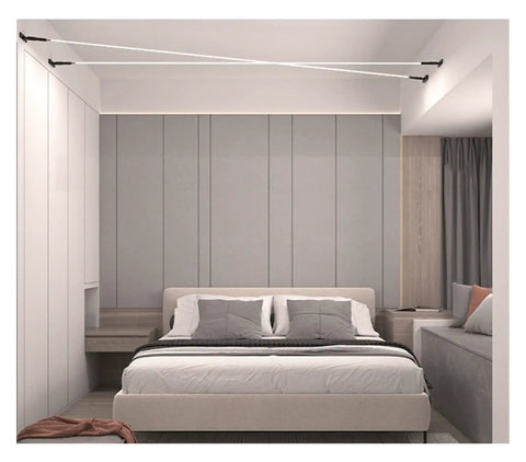 Effortlessly Sleek Modern Linear LED Wall Sconces With Remote Control For Cozy Bedroom And Living Room Vibes A Total Game Changer For Your Glow Up In Black Finish Dimmable Lighting in a stylish bedroom setting.