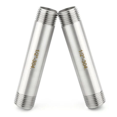 Two Pack Half Inch BSP Male To Half Inch BSP Male Thickened Nipple Cast Pipe Six Inch Length Stainless Steel 304 Pipe Fittings