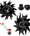 1622 Power Tiller Tines, metal blades for tiller cultivators, showing deep and shallow cultivation setup