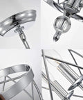 Chandelier Industrial Pendant Light With Chrome Finish, 3 Light Cylinder Metal Shade, close-up of chrome details and fittings