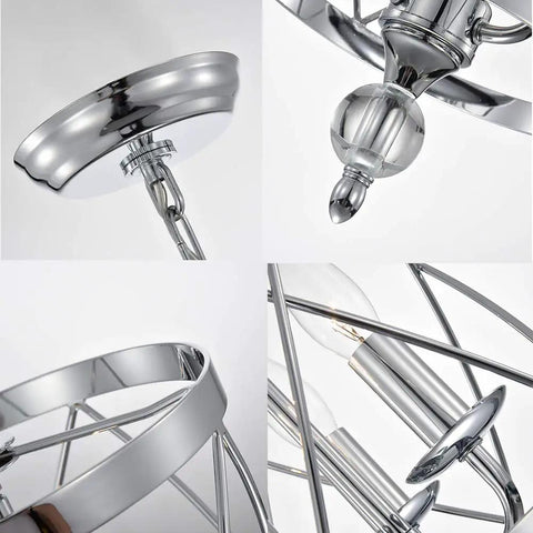 Chandelier Industrial Pendant Light With Chrome Finish, 3 Light Cylinder Metal Shade, close-up of chrome details and fittings