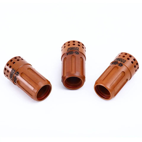 Three brown swirl rings from 10 Pack 220857 Swirl Ring Replacement Kit For PMX 45XP 65 85 105 Plasma Cutting Torch, OEM Grade