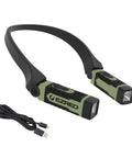 Rechargeable Hands Free Neck Light With Nine Hour Run Time, Water Resistant And Rugged, showing included USB charging cable.
