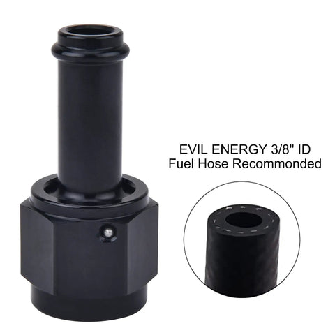 6AN Female To Three Eighths Inch Barb Hose Fitting Straight Swivel For Performance Fuel Lines Aluminum 6061 T6 High Pressure Up To 1500 PSI Easy Install Leak Free Seal black 3/8 ID fuel hose