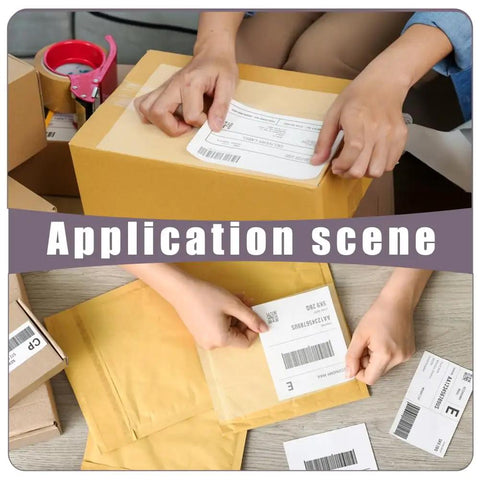 600 Pack Self Adhesive Packing Slip Pouch And Shipping Label Sleeves With Heavy Duty Grip For Your Daily Hustle And Smooth Office Organization No Sweat Document Sleeves Always On Point being applied to packages.