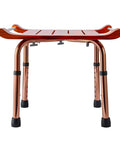 Front view of No Slip Teak Shower Bench With Adjustable Height For Indoor Shower Bath And Sauna, showing teak seat and aluminum legs.
