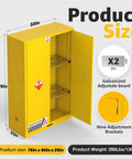 Beefy 330 Gallon Flammable Storage Cabinet With Adjustable Shelves, 75 Inch High By 25 Inch Deep By 50 Inch Wide, open yellow steel cabinet with shelves