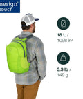 Lightweight Collapsible Day Pack For Travel And Everyday Use 18L Capacity Packable Luggage Expansion Bag with man wearing green backpack