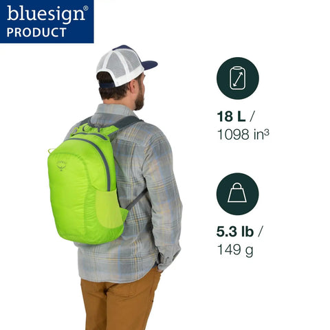 Lightweight Collapsible Day Pack For Travel And Everyday Use 18L Capacity Packable Luggage Expansion Bag with man wearing green backpack