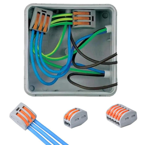 Pro Grade Lever Wire Connectors Kit With Push In Design For Quick Connect 28-12 AWG 2 Port 3 Port 5 Port in electrical box.