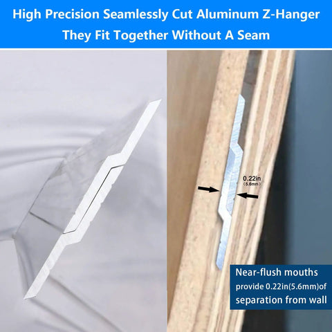 Rock Solid Forty One Inch French Cleat Hanger Kit With Heavy Duty Aluminum Z Clips showing seamless cut and 0.22in wall separation detail.