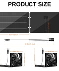 Product dimensions of Solar Powered Fan Kit 12.6 Inch IPX7 Weatherproof with 15W solar panel and dual waterproof fans.