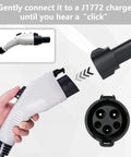 Rugged SAE J1772 To Tesla Charging Adapter 60 Amp 250V AC Electric Vehicle Plug and Play Backup Connector for Model 3 Y S X in hand.