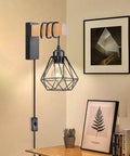 Plug In Farmhouse Wall Sconces Set Of Two For Bedroom Or Living Room, Rustic Wall Mount Lights With Long 60-Inch Cord And On/Off Switch
