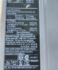Heavy Duty Hfxd63B150 150 Amp 3 Pole 600 Volt Molded Case Circuit Breaker detailed label showing specifications and lug information.