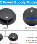 Close-up of Qinmay 360 Degree Rotating Display Stand's power modes showing USB and battery options, with LED indicator detail.