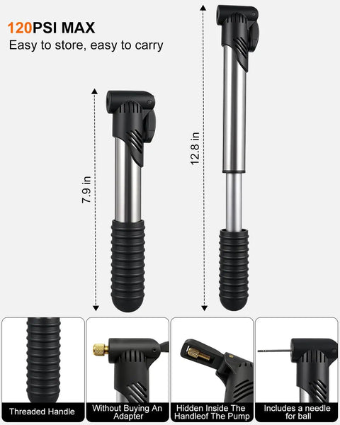 120 PSI portable pump for Bike Tire Repair Kit For Flat Tires With Portable Pump 120 PSI, 16 In 1 Multitool With Patch Kit And Levers.