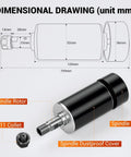 CNC Spindle Motor 500W With Power Control Box, 12000 RPM, 600 mN.m Torque, ER11 Chuck, 52mm Diameter, diagram and components
