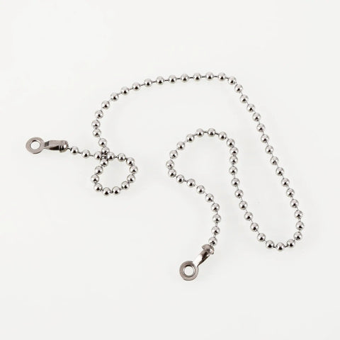 Fifteen inch stainless steel beaded chain for heavy duty rubber tub stopper for secure locking in drains.