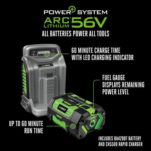 Cordless Self Propelled Electric Lawn Mower With Select Cut Blades ARC 56V battery and charger, 60 min run time displayed