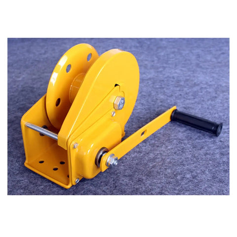 Heavy Duty Electric Hoist 2600 LB Manual Winch Hand Crank Self-Cranking Lifter with yellow steel body and handle for garage use.