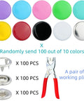 Pro Grade Snap Button Kit For Fabric Craft And Clothing 400 Pieces 100 Sets 9.5 mm Stainless Steel Snaps In 10 Colors With Pliers